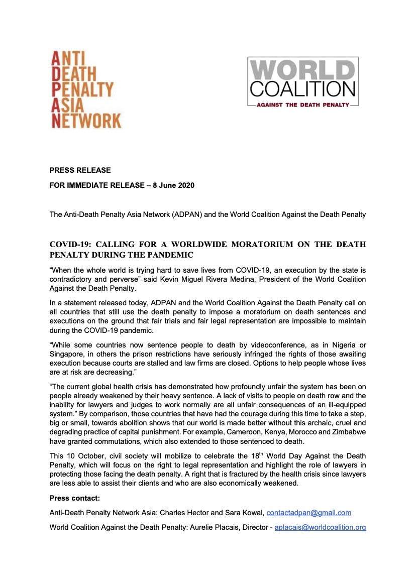 COVID-19: Calling for a Worldwide Moratorium on the Death Penalty During the Pandemic