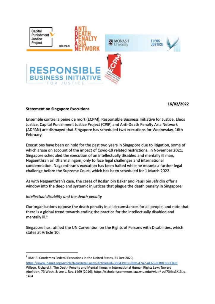 Statement on Singapore Executions