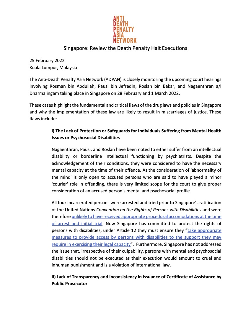 Singapore: Review the Death Penalty Halt Executions